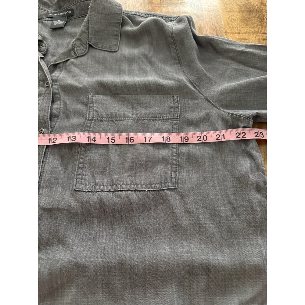 Chelsea & Theodore Tencel Lyocell Shirt Dress Gray XL Roll Tab Pockets Hi Low - Picture 7 of 8